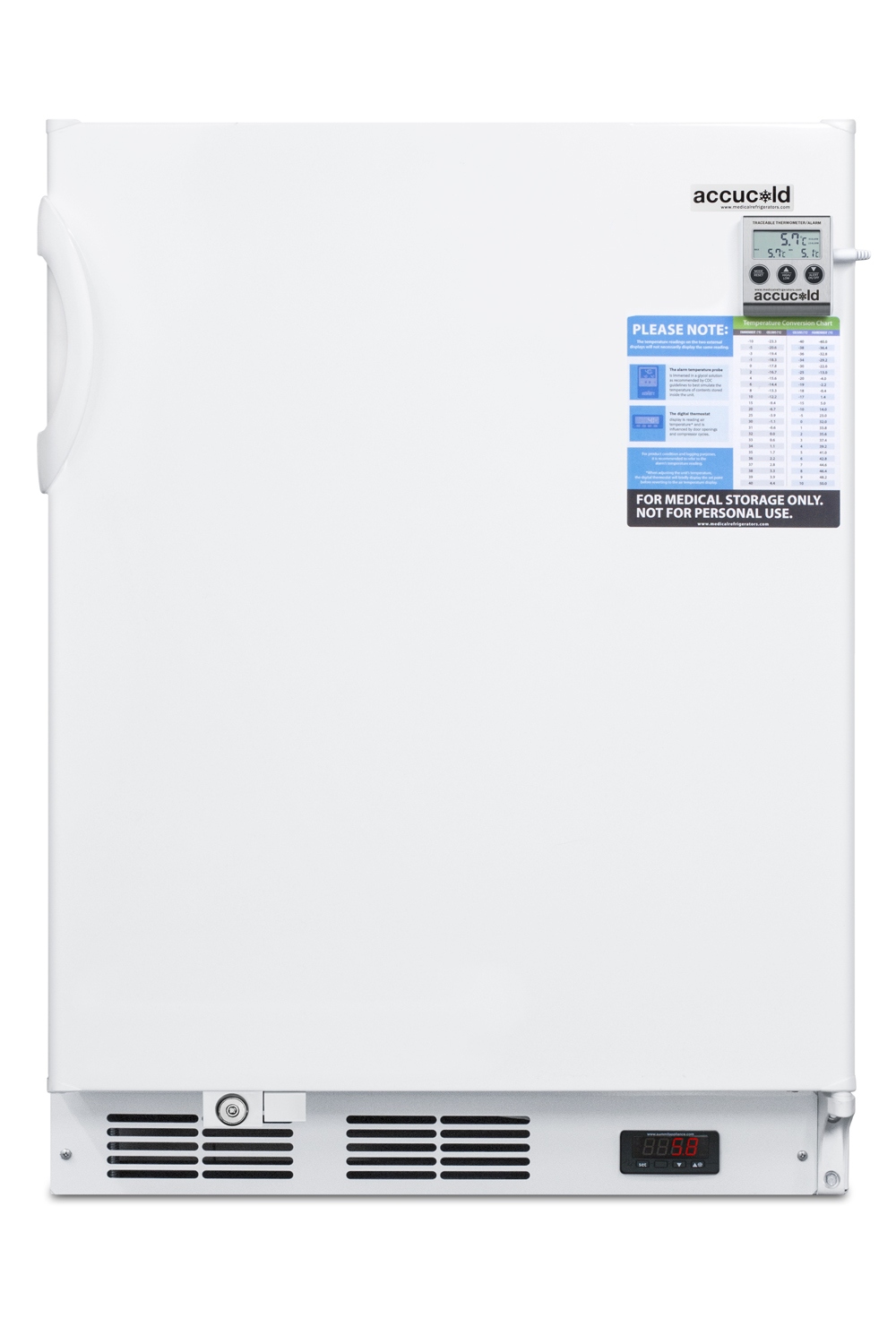 Built-in ADA undercounter medical all-refrigerator for temperature stable medical storage, with interior basket drawers, internal fan, lock, and more